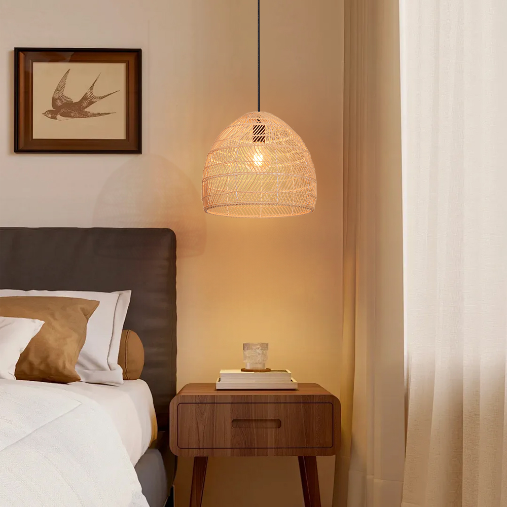 Scandinavian Artisan Pendant Rattan Lighting Fixture for Bedroom Dining Room