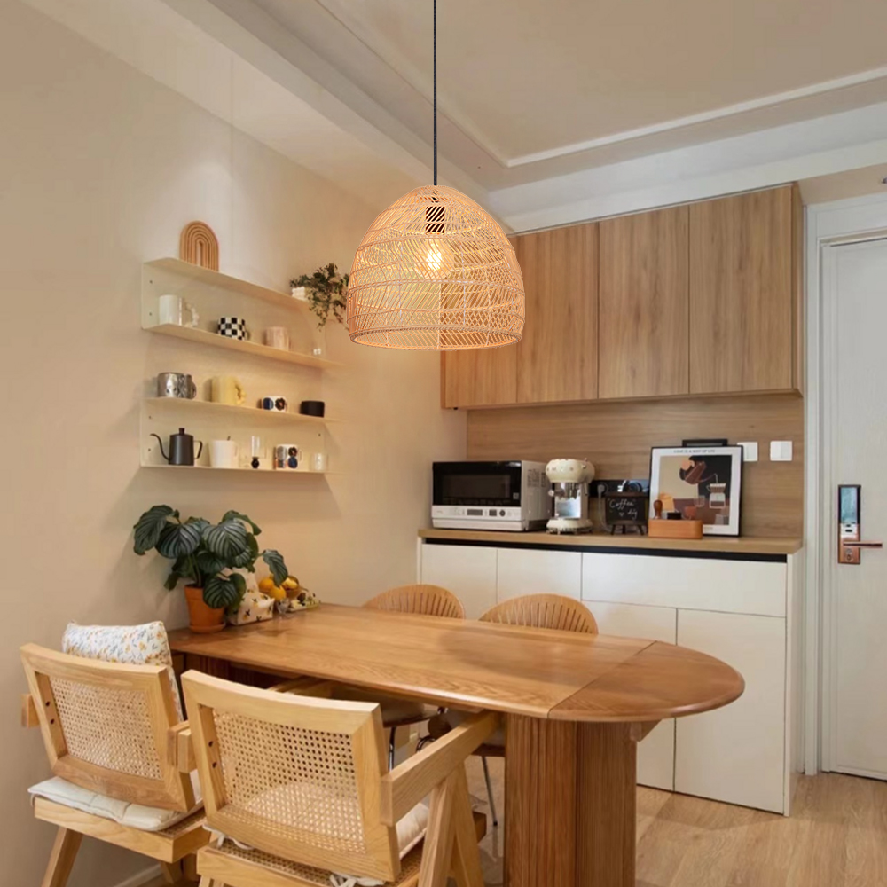 Scandinavian Artisan Pendant Rattan Lighting Fixture for Bedroom Dining Room
