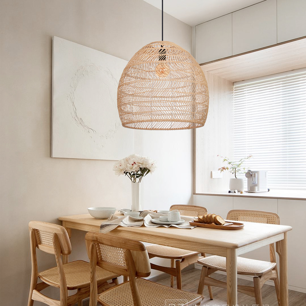Scandinavian Artisan Pendant Rattan Lighting Fixture for Bedroom Dining Room