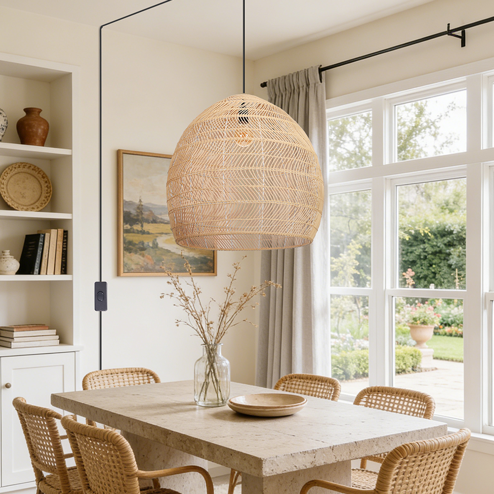Dining Room Black Wicker Rattan Pendant Light Chic Boho Home Lighting