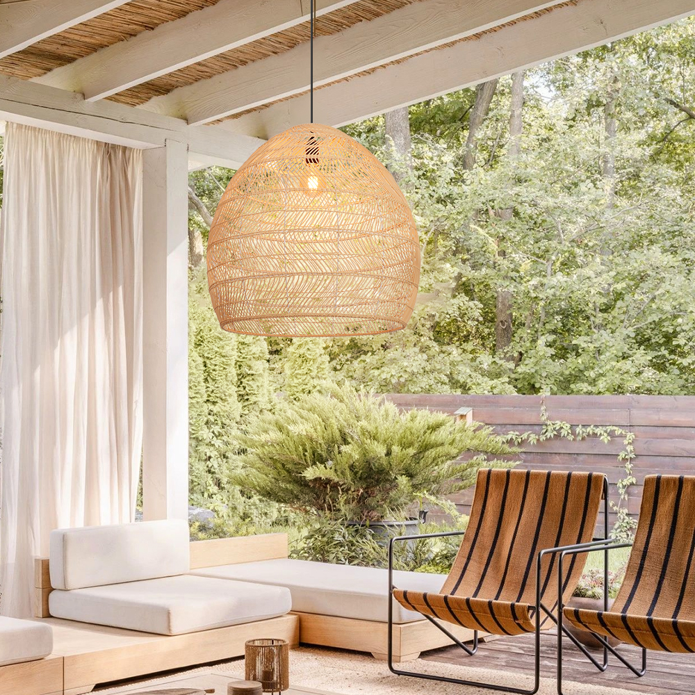 Dining Room Black Wicker Rattan Pendant Light Chic Boho Home Lighting