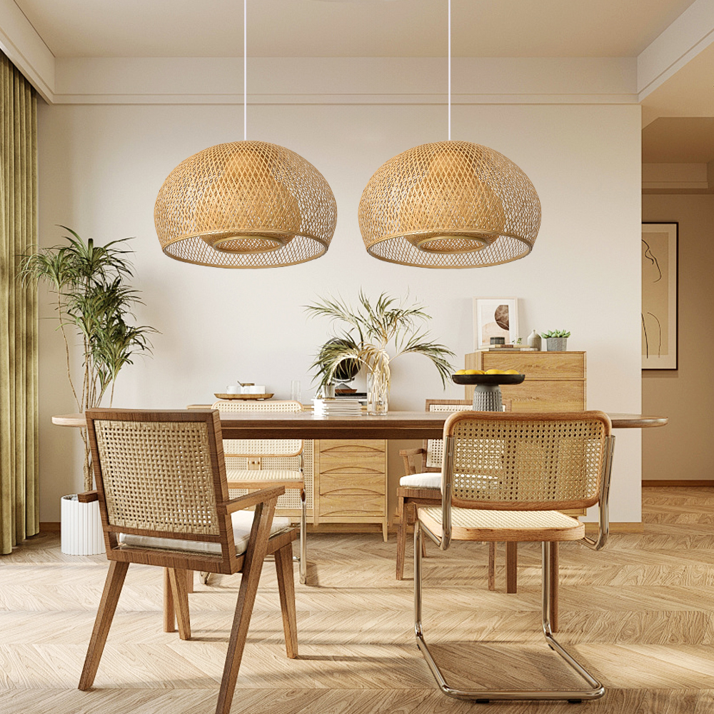 2 Layer Bamboo Pendant Light Shades Restaurant Dining Room Decor Chandeliers