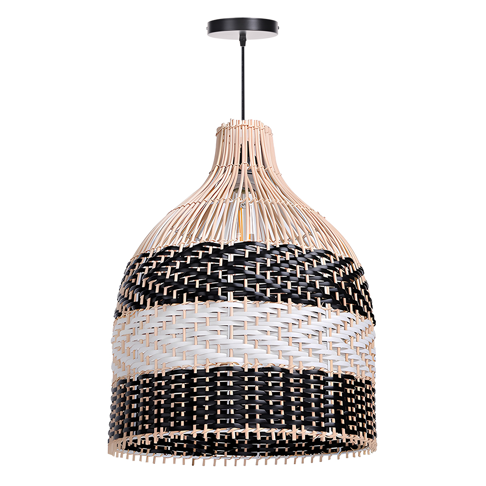 Popular Kitchen Island Decor Pendant Lamp Black White Rattan Lampshade