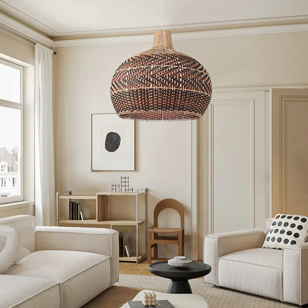 Coastal Farmhouse Dome Rattan Pendant Light Boho Basket Weaving Lighting Fixture for Dining Room