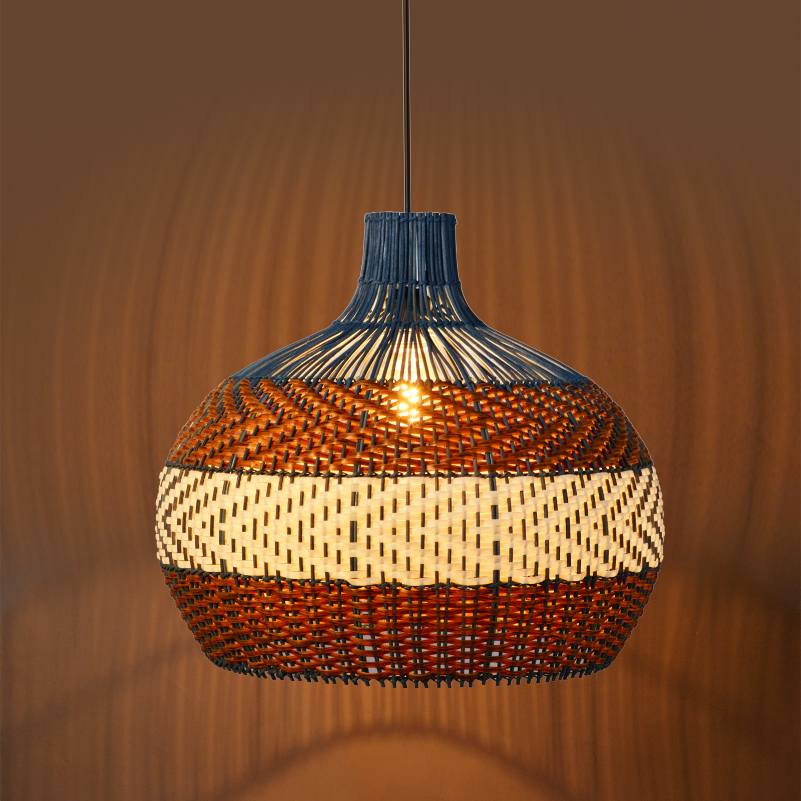 Royal Dark Blue Rattan Wicker Pendant Lights for Kitchen