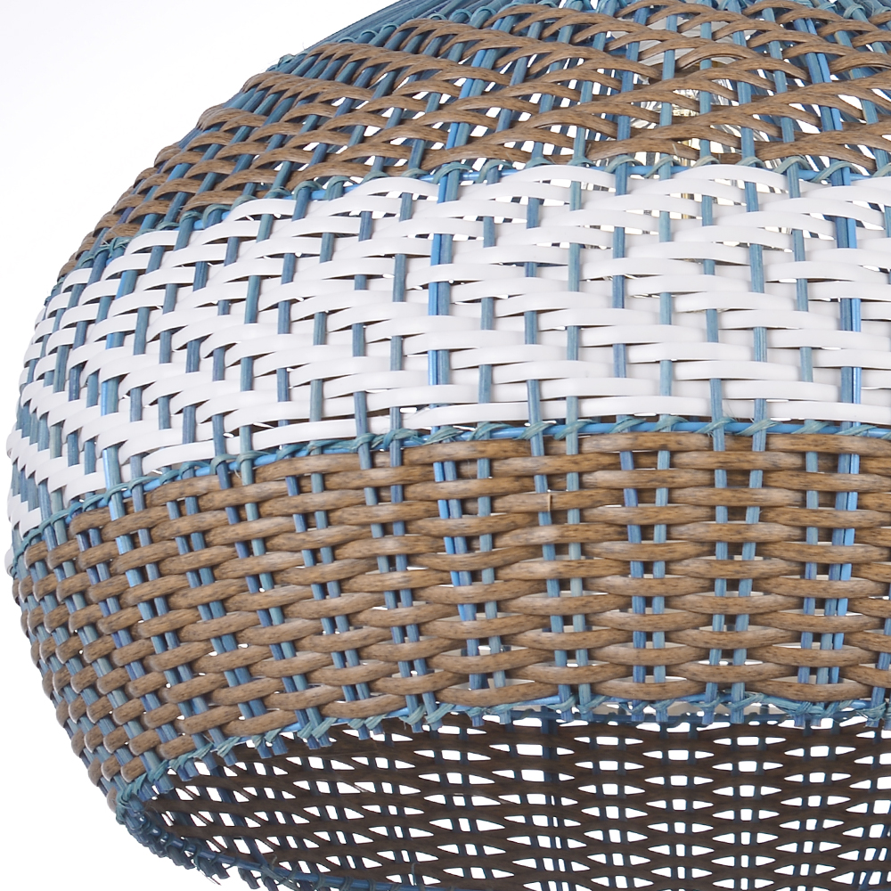 Coastal Light Blue Rattan Pendant Light Round Lamp Wicker Chandelier