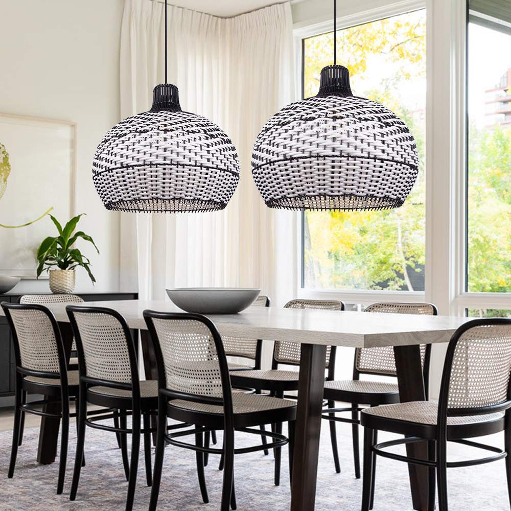Luxury Black Rattan Hanging Light for Dining Area & Kitchen