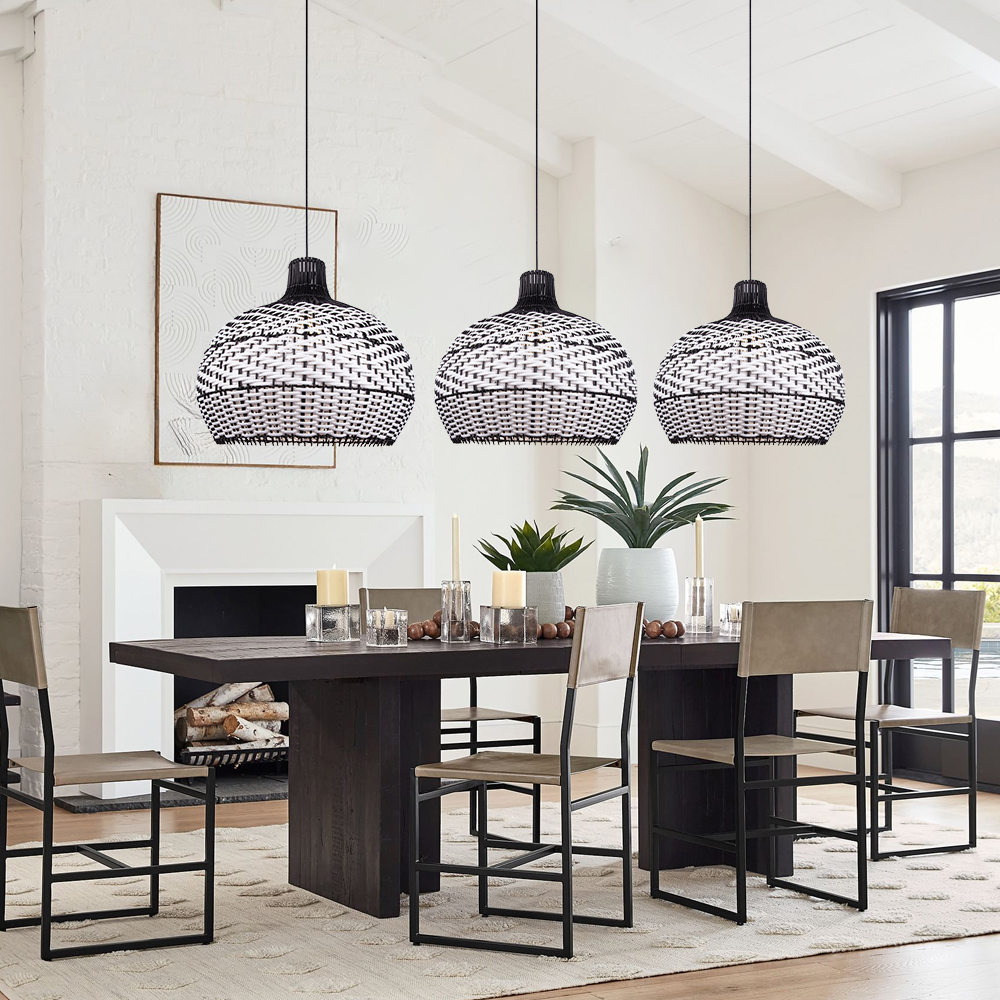 Luxury Black Rattan Hanging Light for Dining Area & Kitchen
