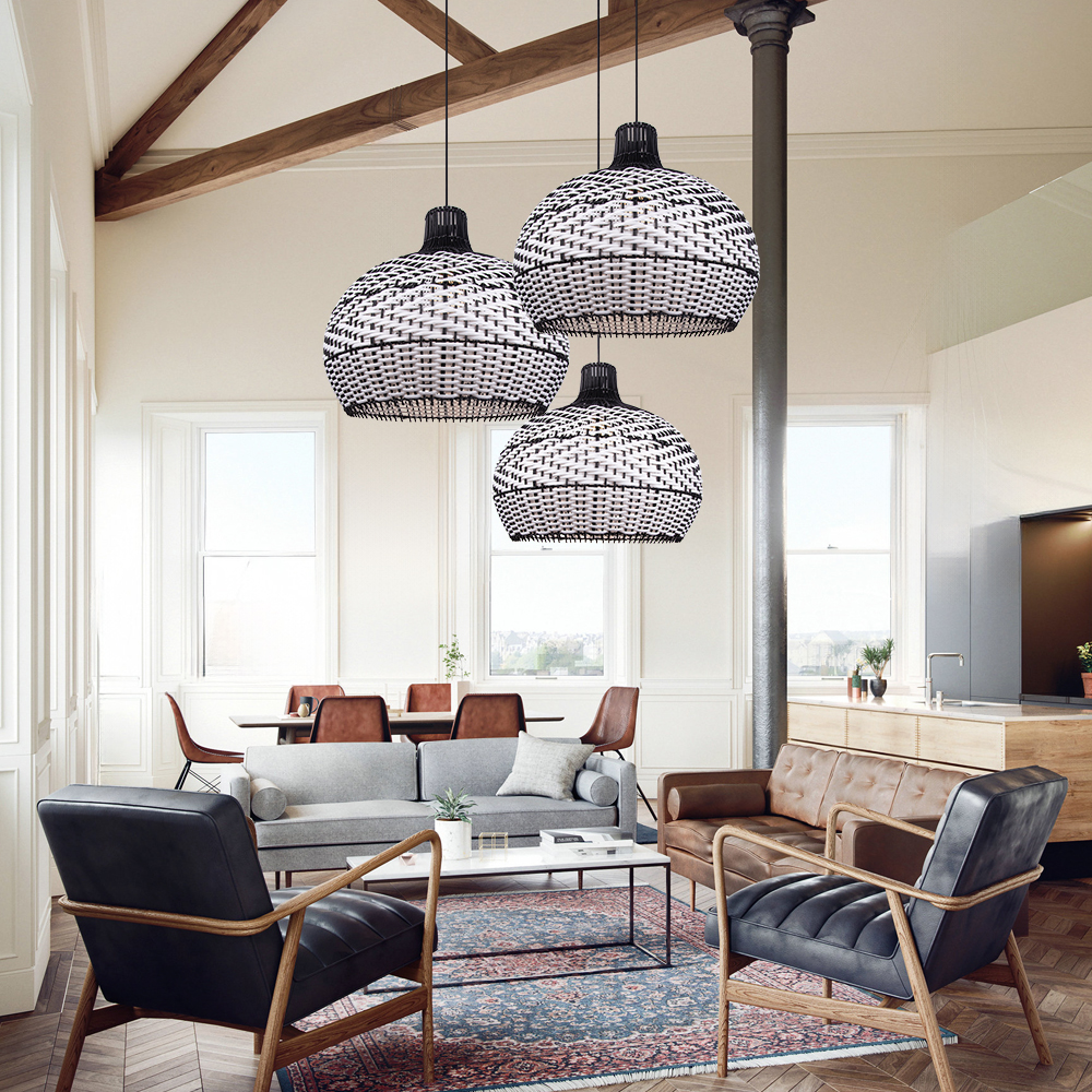 Luxury Black Rattan Hanging Light for Dining Area & Kitchen