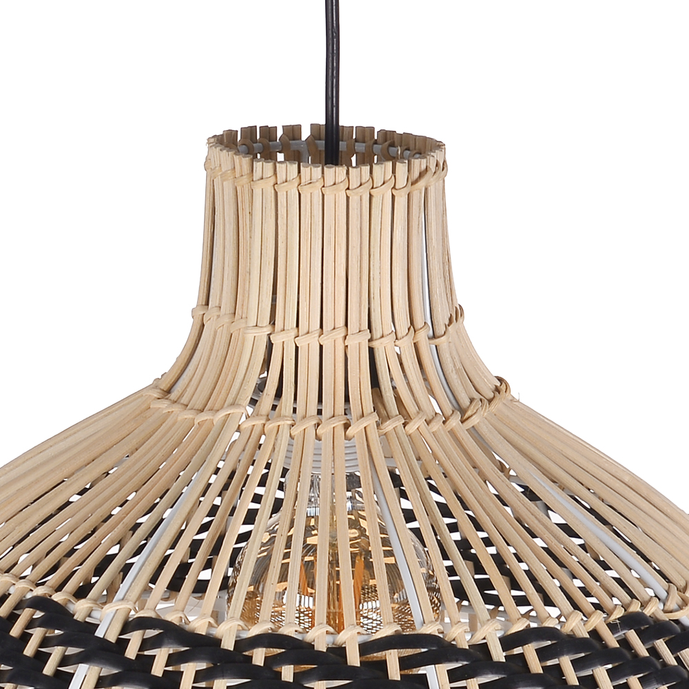 Modern Woven Black Rattan Pendant Light Over Dining Table Handmade Hanging Lamp