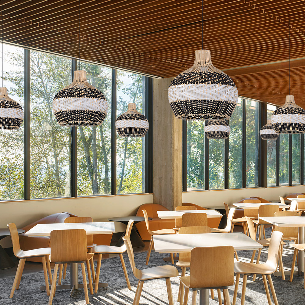 Modern Woven Black Rattan Pendant Light Over Dining Table Handmade Hanging Lamp