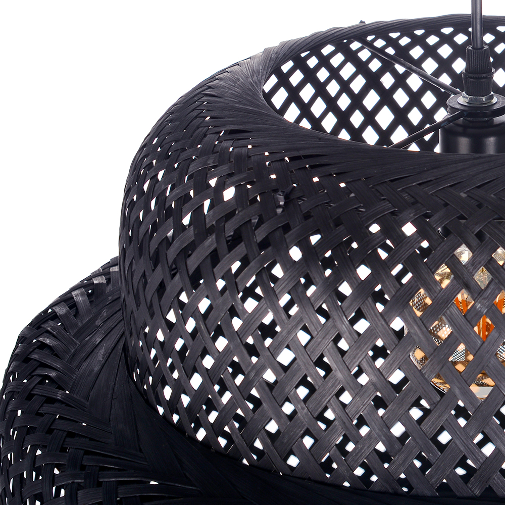 Dinner Table Lighting Bamboo Black Rustic Rattan Pendant Light for Bedroom