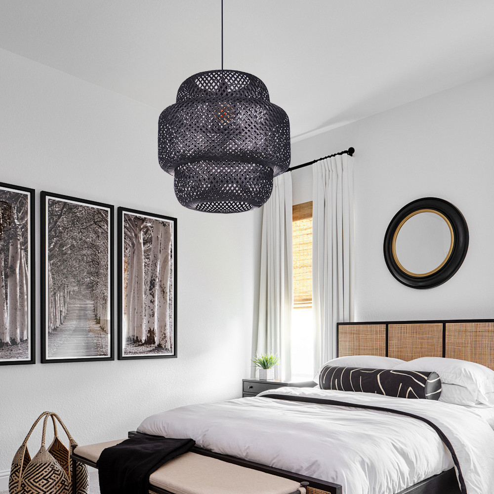 Dinner Table Lighting Bamboo Black Rustic Rattan Pendant Light for Bedroom