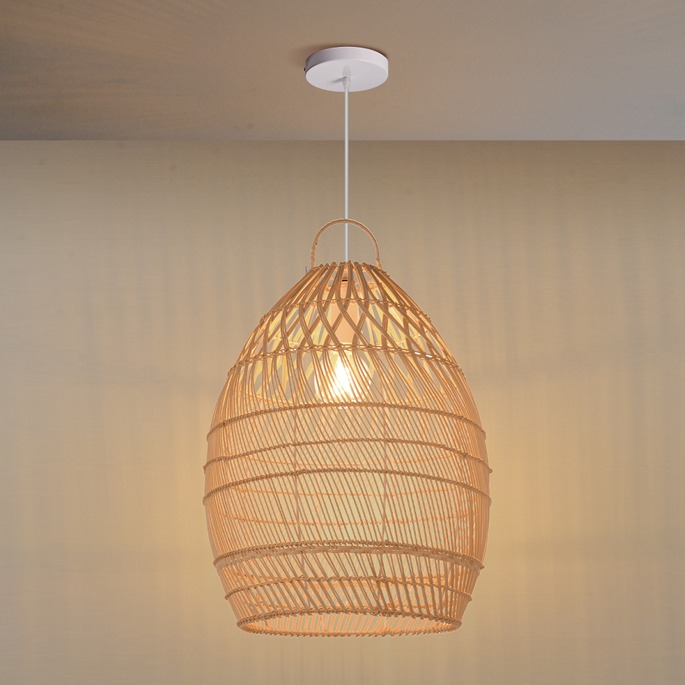 Modern Minimalist Coastal Bedroom Rattan Pendant Light
