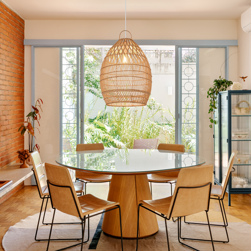 Modern Minimalist Coastal Bedroom Rattan Pendant Light