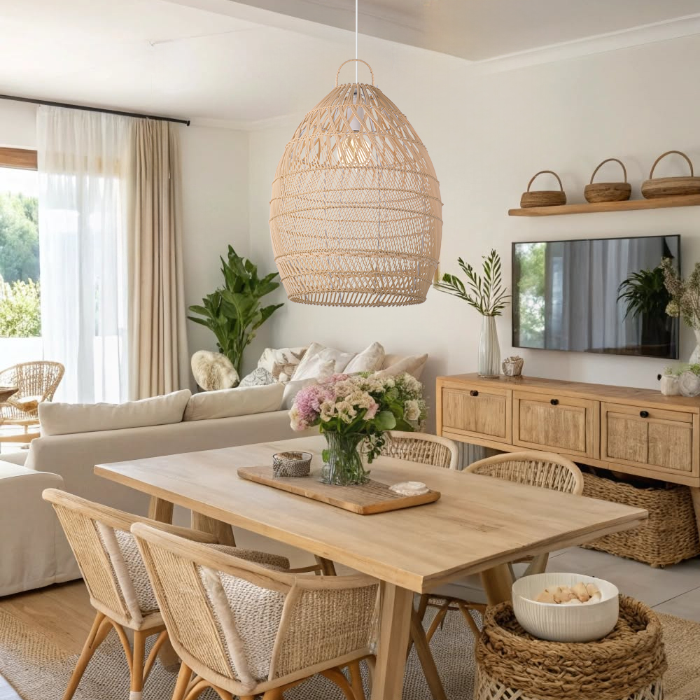 Modern Minimalist Coastal Bedroom Rattan Pendant Light