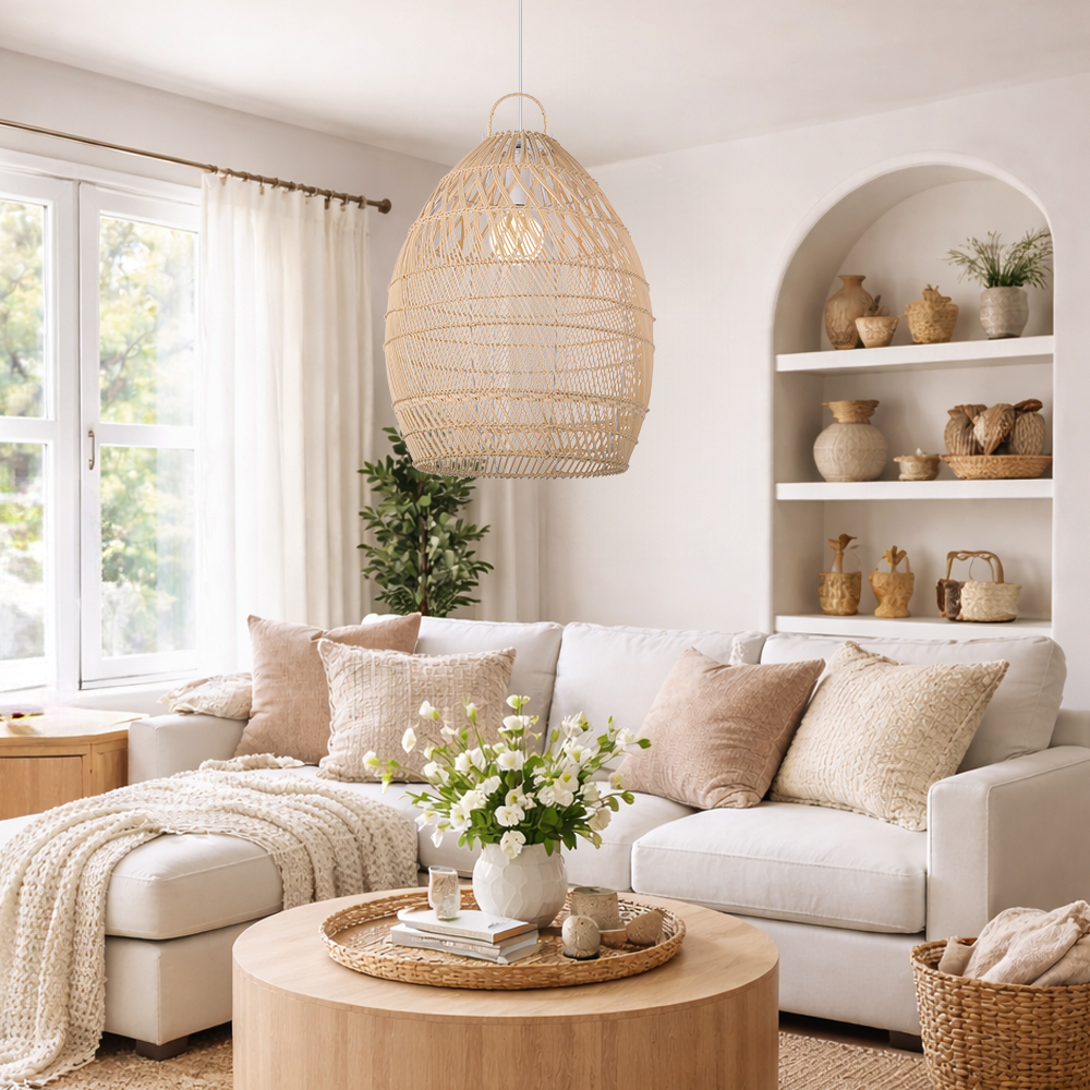Modern Minimalist Coastal Bedroom Rattan Pendant Light