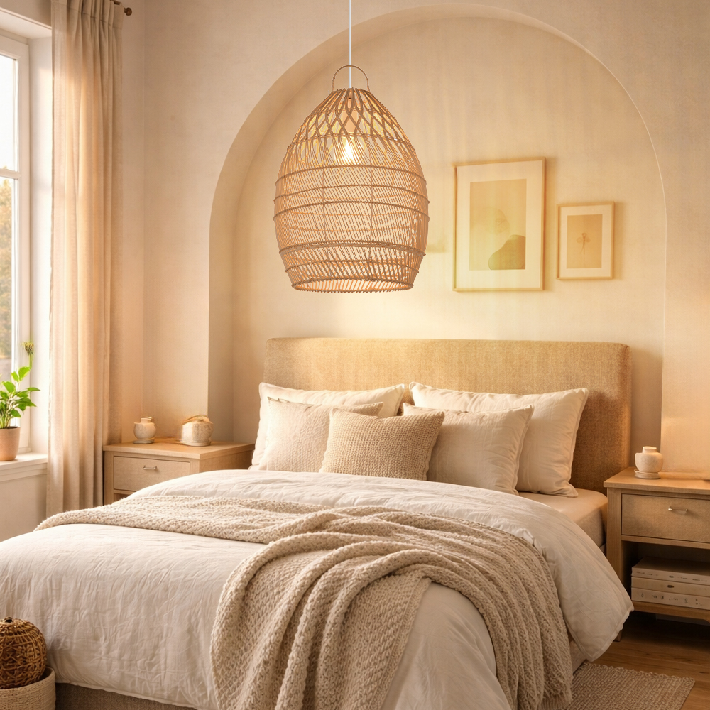 Modern Minimalist Coastal Bedroom Rattan Pendant Light