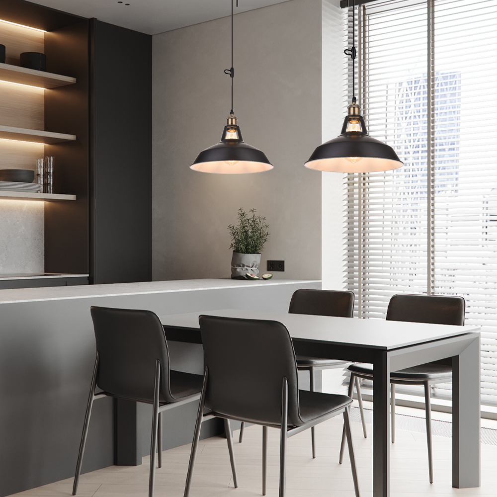 Industrial-style Vintage Iron Bar Pendant Light Restaurants Fixture with a Nostalgic Shade