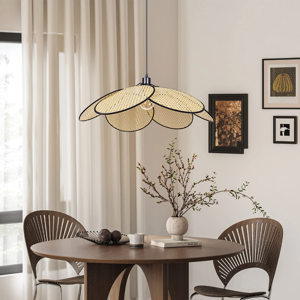 Japanese Petal Rattan Pendant Light For Dining Room Living Room
