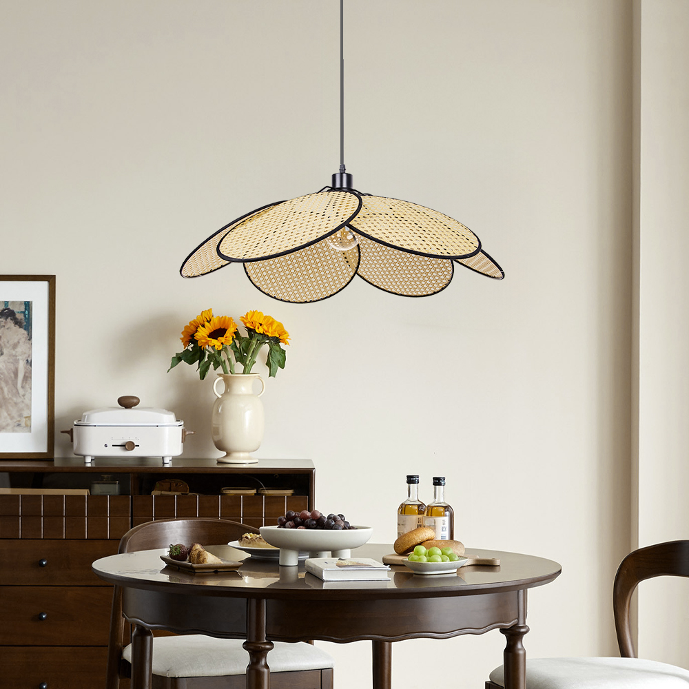 Japanese Petal Rattan Pendant Light For Dining Room Living Room