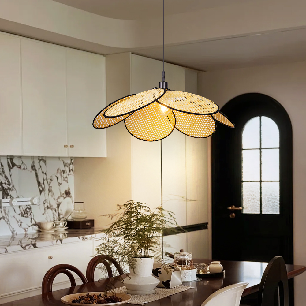Japanese Petal Rattan Pendant Light For Dining Room Living Room