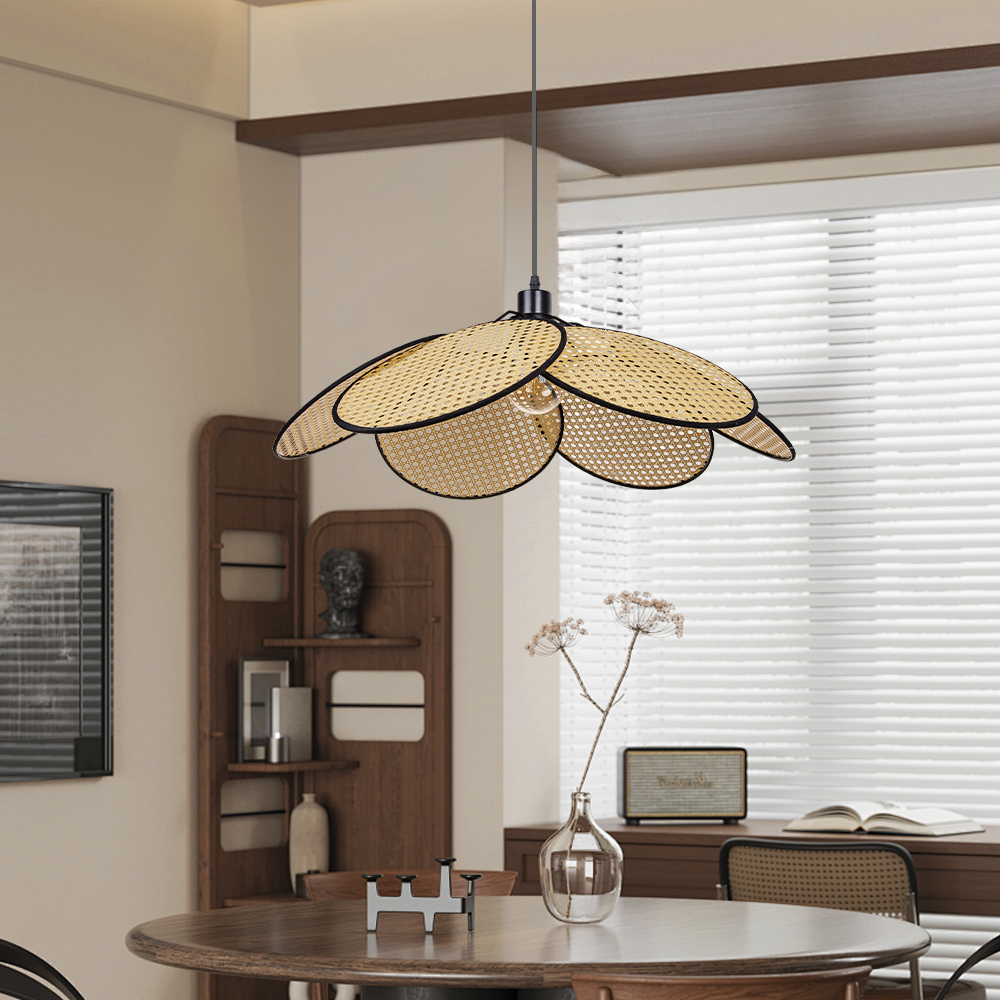 Japanese Petal Rattan Pendant Light For Dining Room Living Room