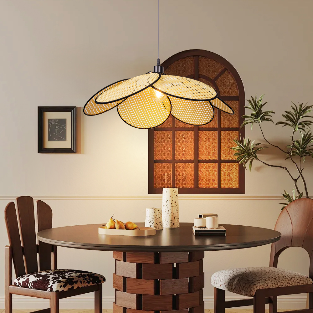 Japanese Petal Rattan Pendant Light For Dining Room Living Room