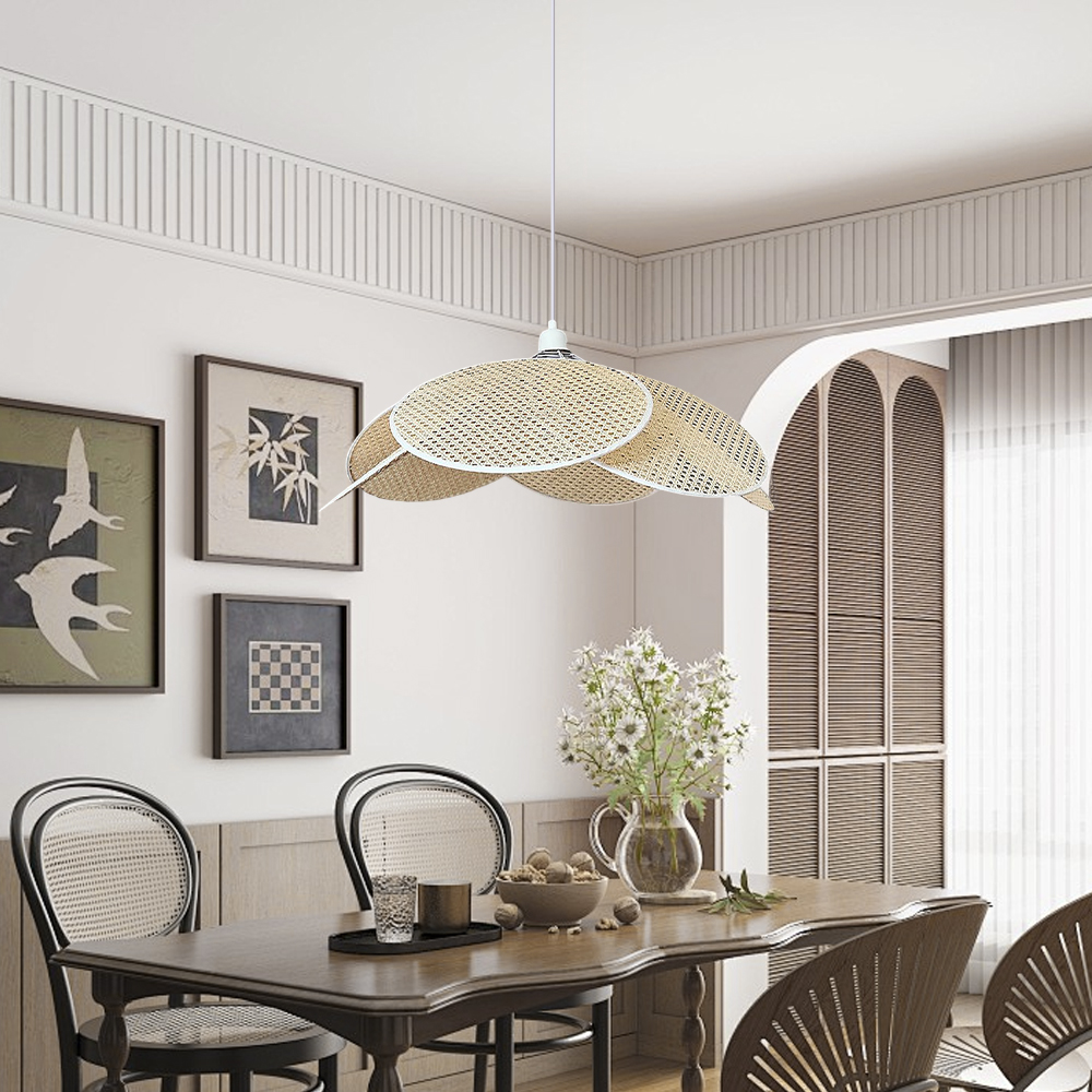 Japanese Petal Rattan Pendant Light For Dining Room Living Room