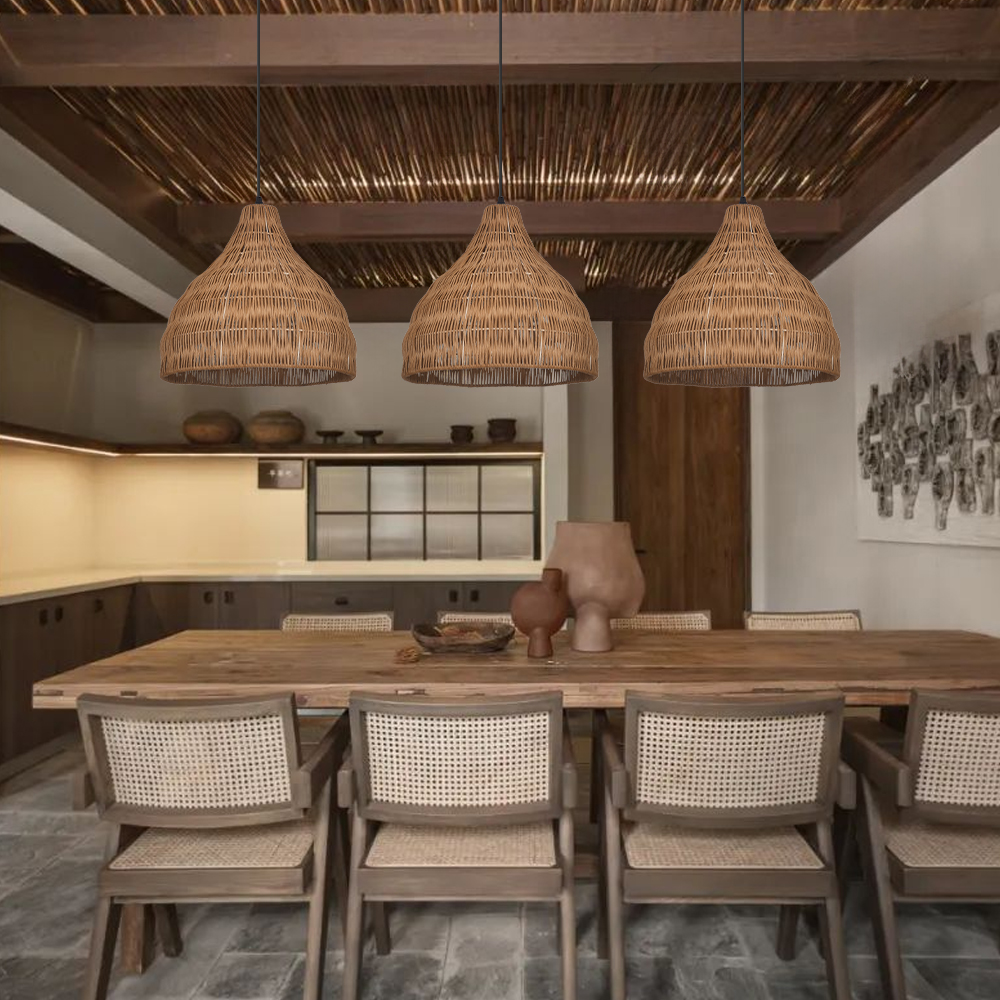 Wabi-Sabi Handwoven Rattan Pendant Light Artisan-made Woven Rattan Shades
