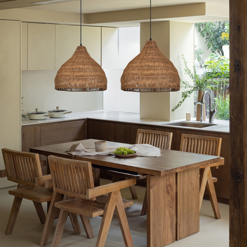 Wabi-Sabi Handwoven Rattan Pendant Light Artisan-made Woven Rattan Shades