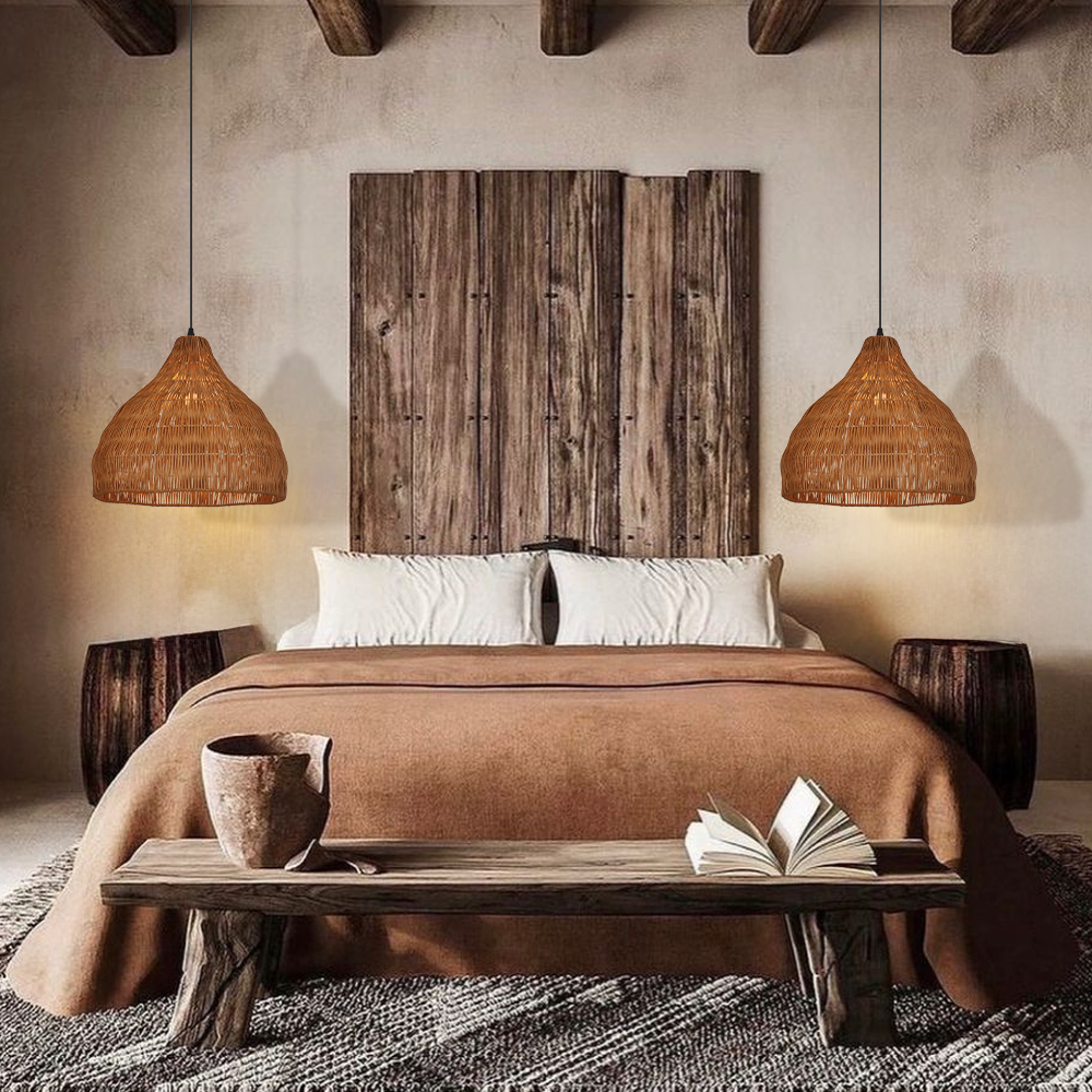 Wabi-Sabi Handwoven Rattan Pendant Light Artisan-made Woven Rattan Shades