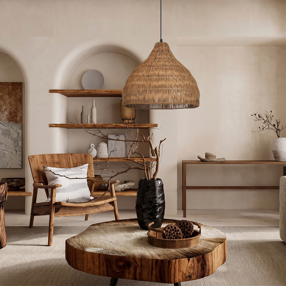 Wabi-Sabi Handwoven Rattan Pendant Light Artisan-made Woven Rattan Shades