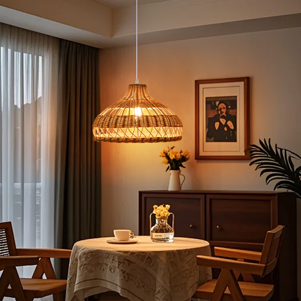 Japanese Rattan Woven Lampshade Dining Table Hanging Lamp
