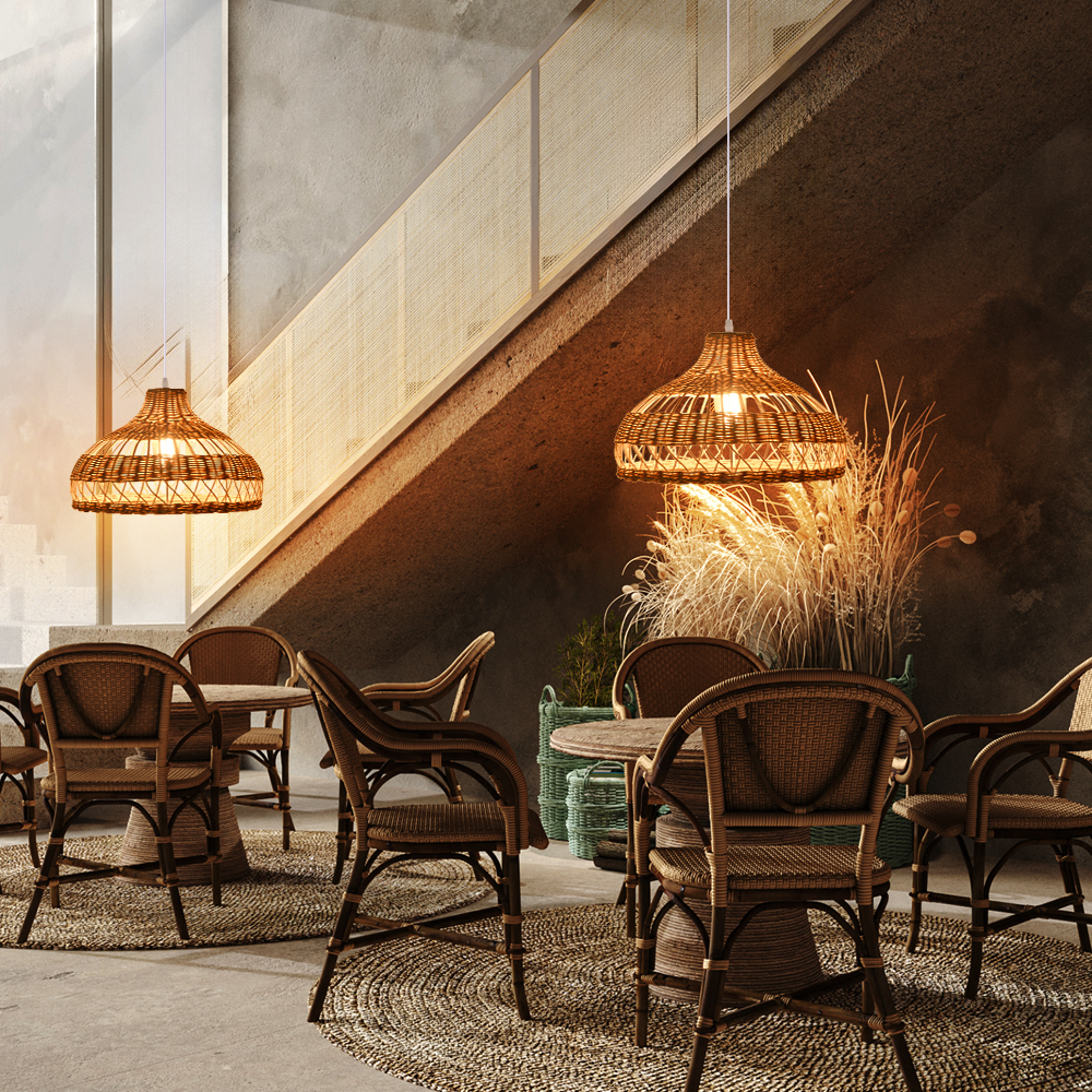 Japanese Rattan Woven Lampshade Dining Table Hanging Lamp