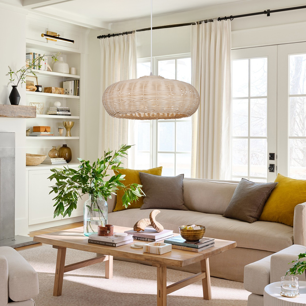 Coastal Wicker Rattan Pendant Lights Organic Chandelier for Living Room Dining Room