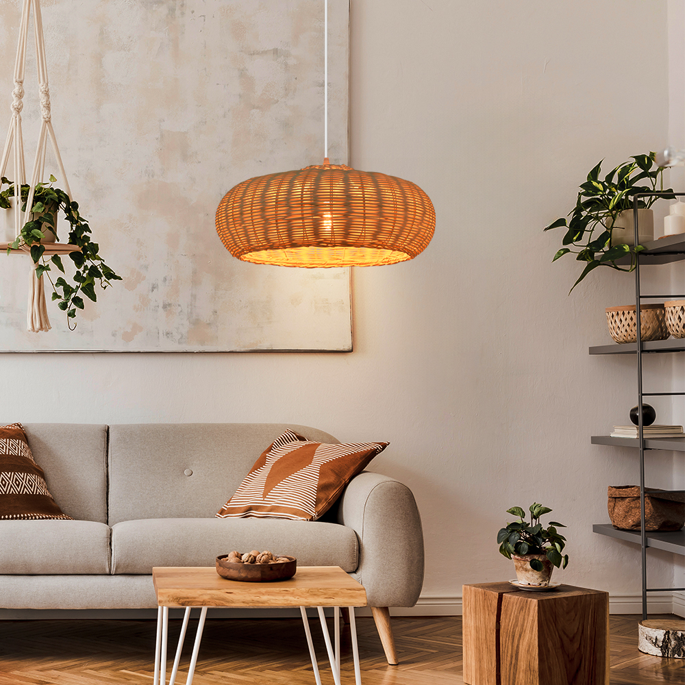 Coastal Wicker Rattan Pendant Lights Organic Chandelier for Living Room Dining Room