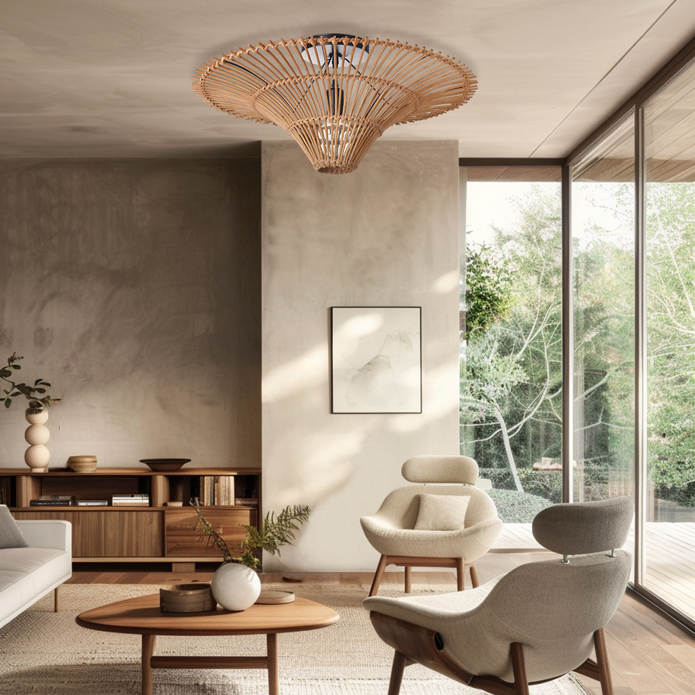 Large Modern Rattan Pendant Light Ceiling Lampshade Wabi-sabi Chandelier