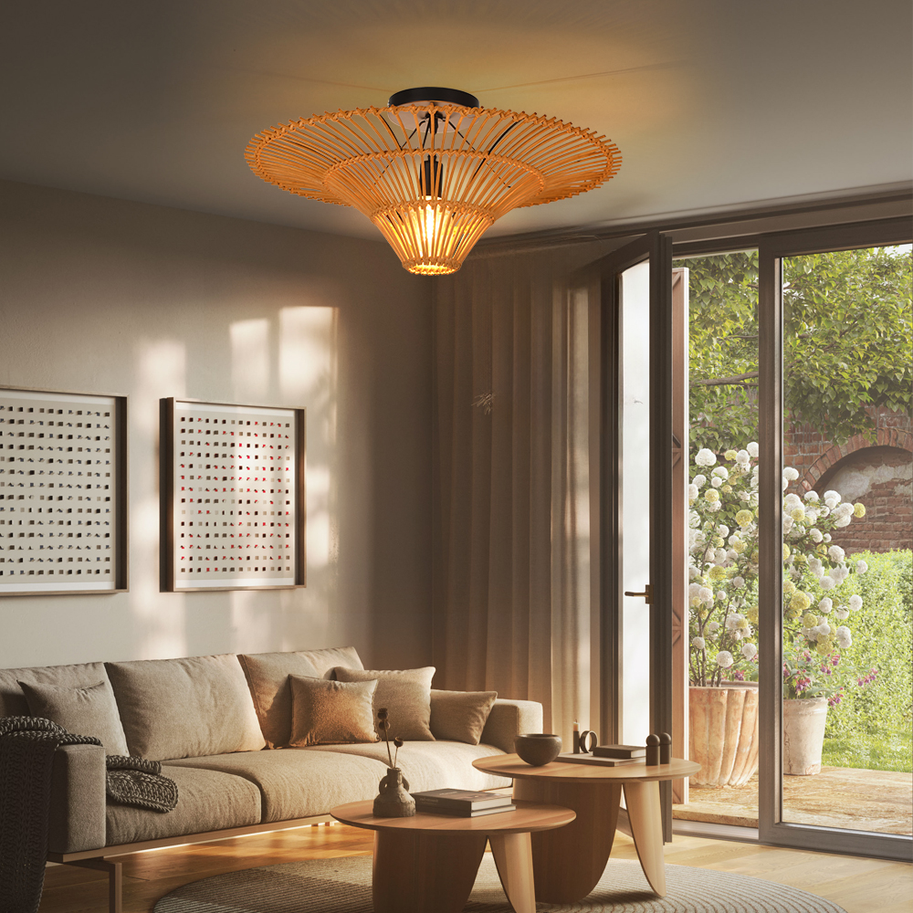 Large Modern Rattan Pendant Light Ceiling Lampshade Wabi-sabi Chandelier