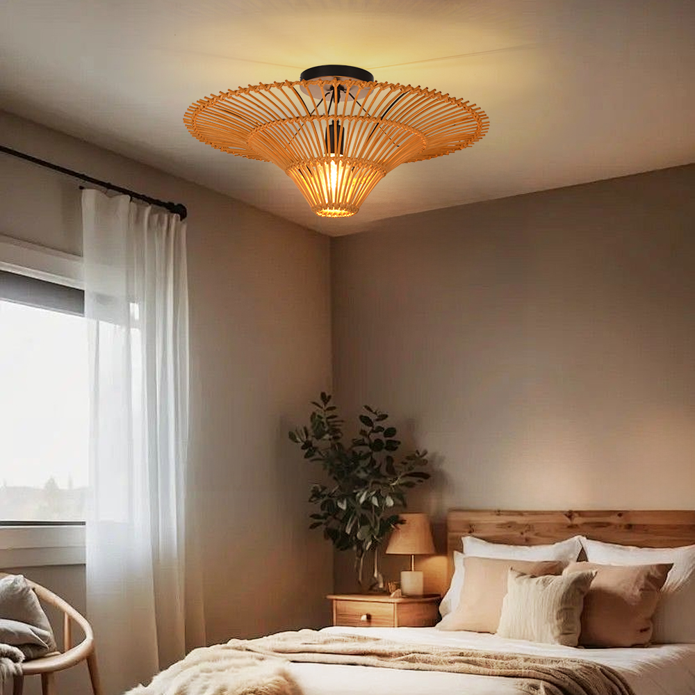 Large Modern Rattan Pendant Light Ceiling Lampshade Wabi-sabi Chandelier
