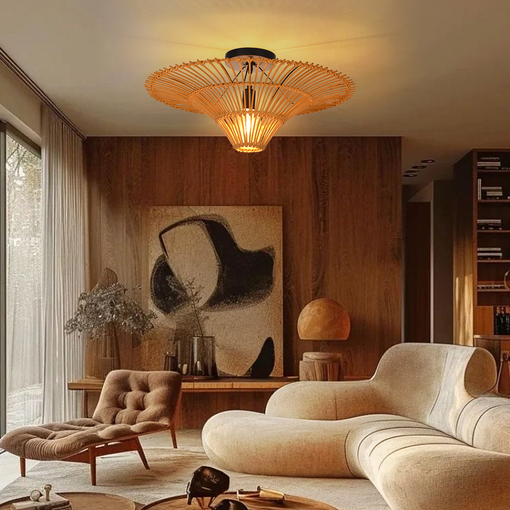 Large Modern Rattan Pendant Light Ceiling Lampshade Wabi-sabi Chandelier