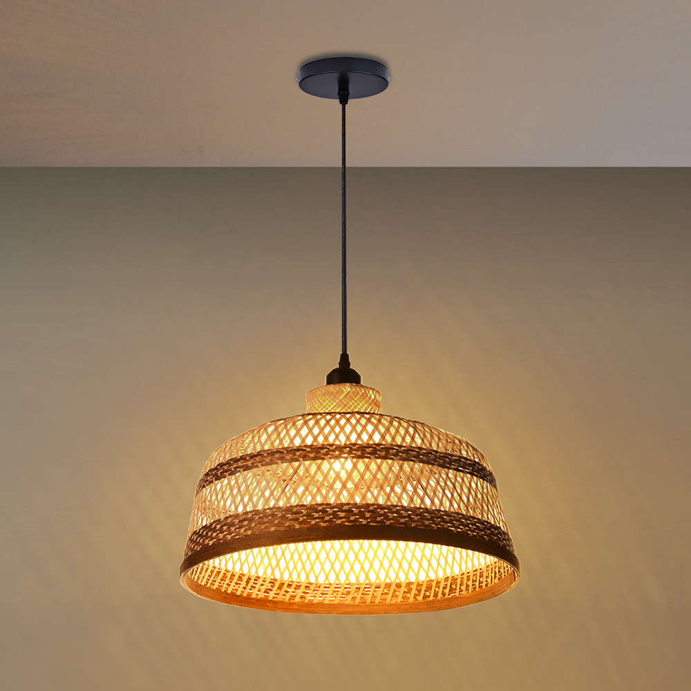 Pastoral Bamboo Pendant Lamp​ Decorative Handwoven Hanging Light for Kitchen Dining Room