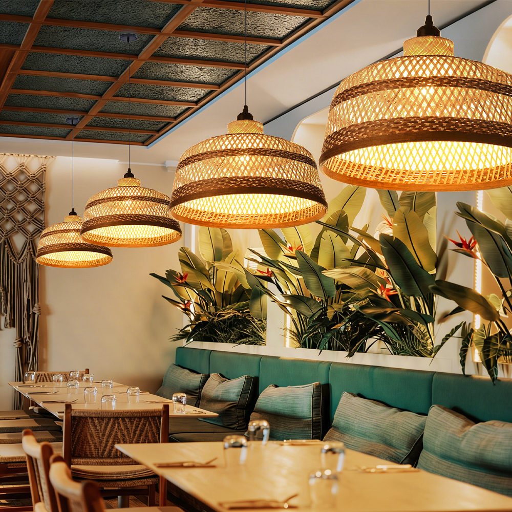 Pastoral Bamboo Pendant Lamp​ Decorative Handwoven Hanging Light for Kitchen Dining Room