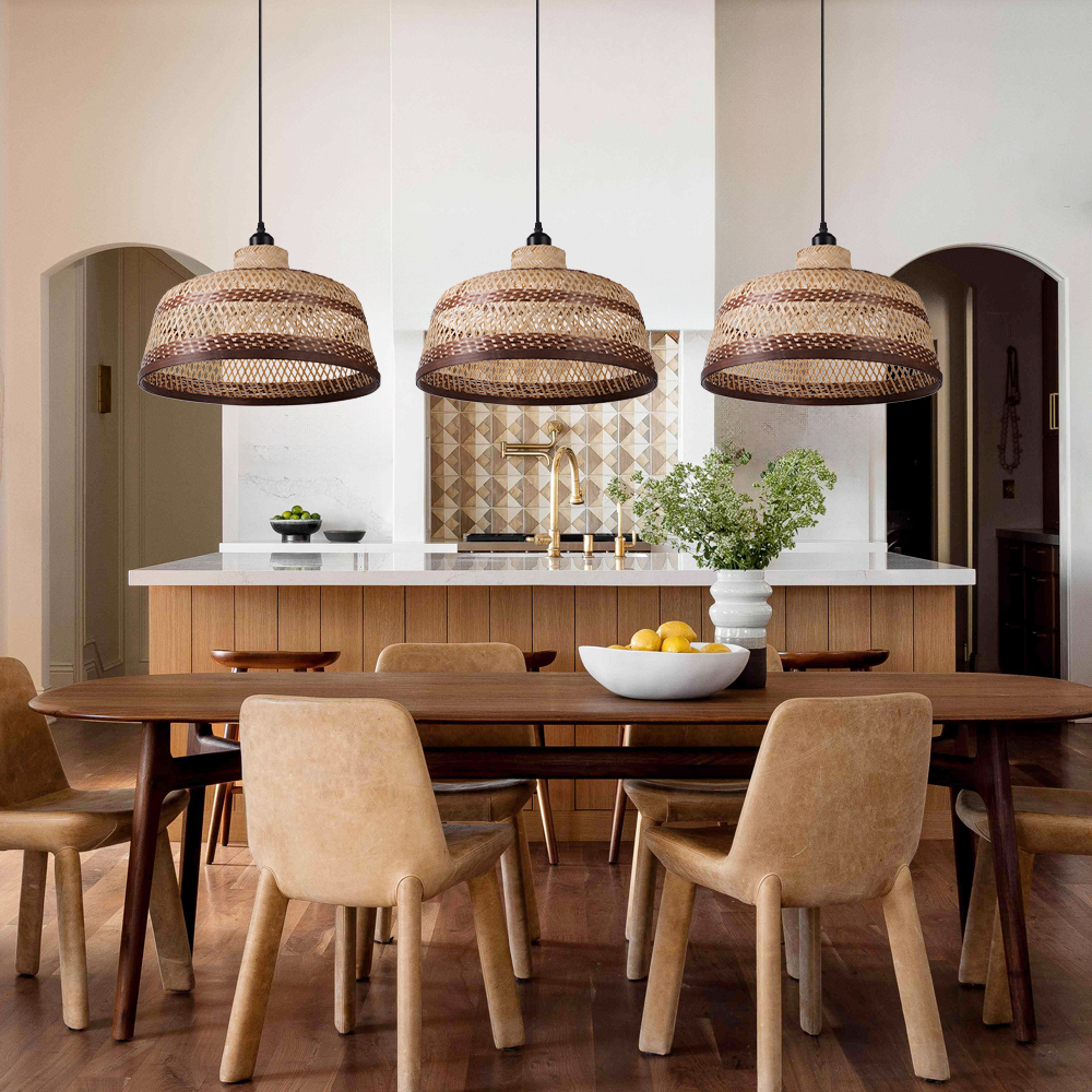 Pastoral Bamboo Pendant Lamp​ Decorative Handwoven Hanging Light for Kitchen Dining Room