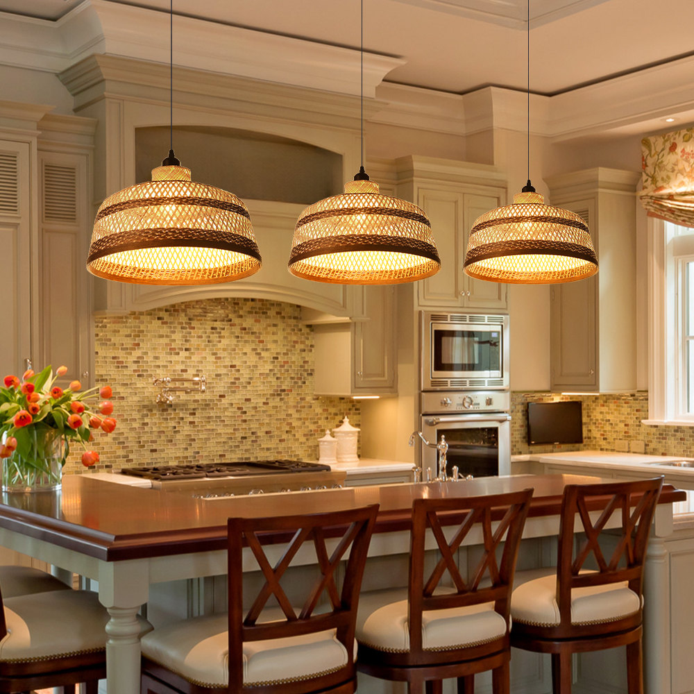 Pastoral Bamboo Pendant Lamp​ Decorative Handwoven Hanging Light for Kitchen Dining Room