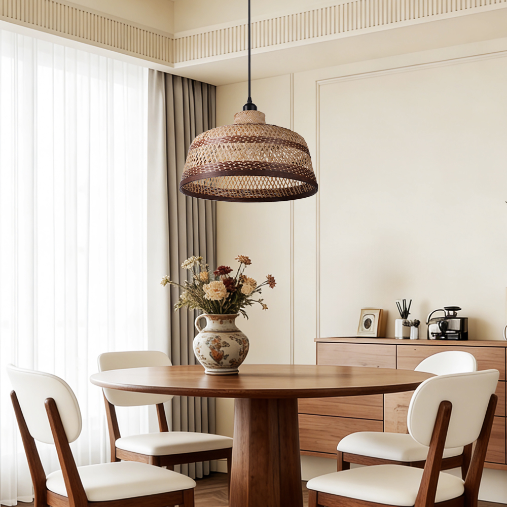 Pastoral Bamboo Pendant Lamp​ Decorative Handwoven Hanging Light for Kitchen Dining Room