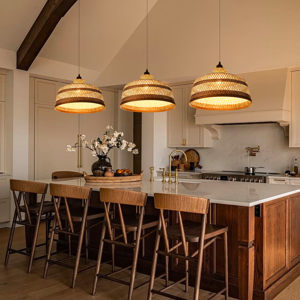Pastoral Bamboo Pendant Lamp​ Decorative Handwoven Hanging Light for Kitchen Dining Room