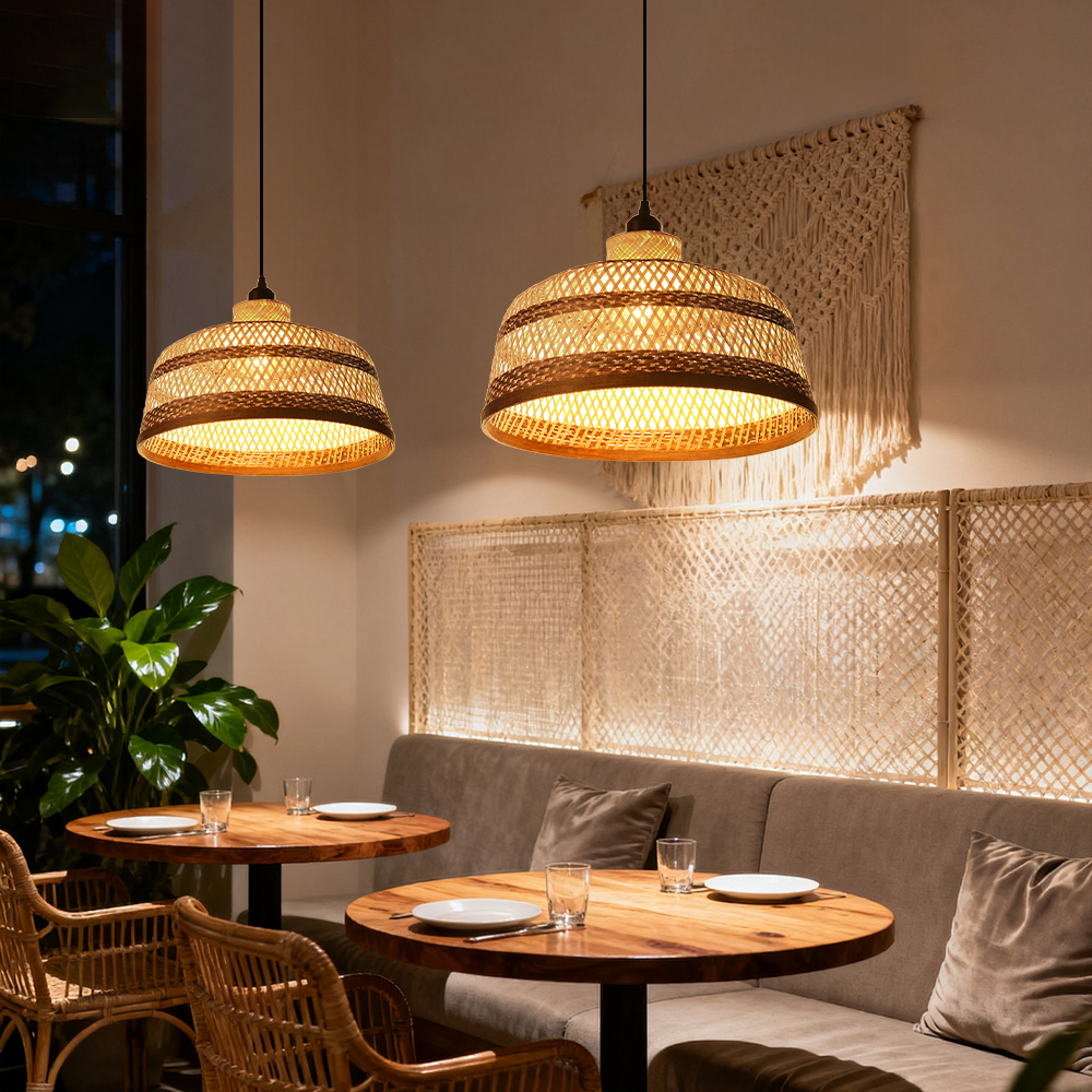 Pastoral Bamboo Pendant Lamp​ Decorative Handwoven Hanging Light for Kitchen Dining Room