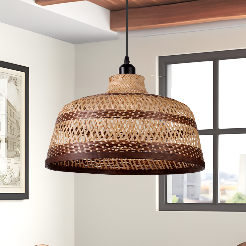 Pastoral Bamboo Pendant Lamp​ Decorative Handwoven Hanging Light for Kitchen Dining Room