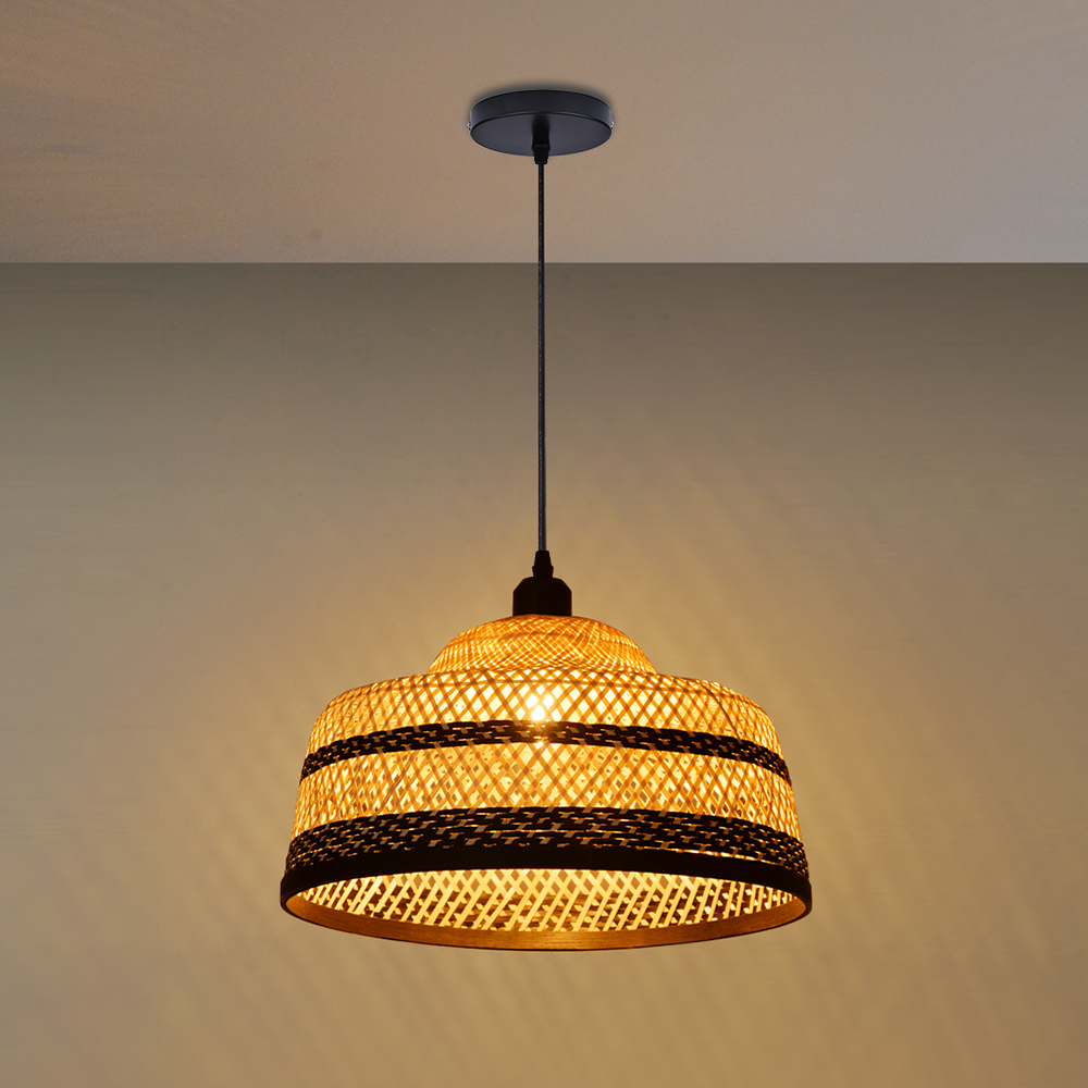 Pastoral Bamboo Pendant Lamp​ Decorative Handwoven Hanging Light for Kitchen Dining Room